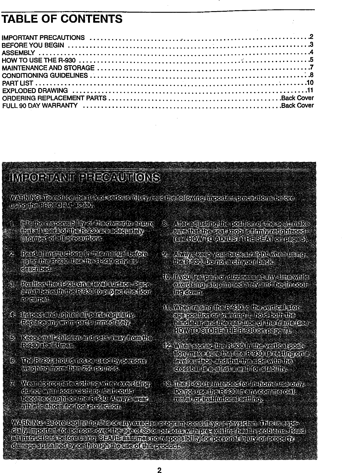 Page 2 of 12 - Proform 831287750 User Manual  R-930 - Manuals And Guides 99020068