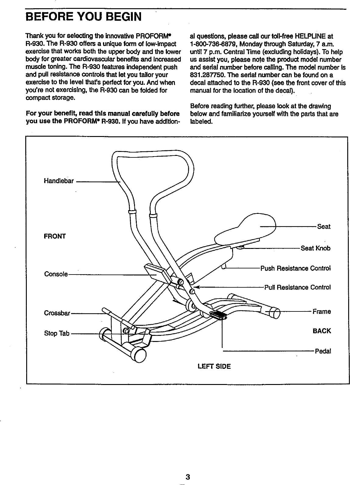 Page 3 of 12 - Proform 831287750 User Manual  R-930 - Manuals And Guides 99020068