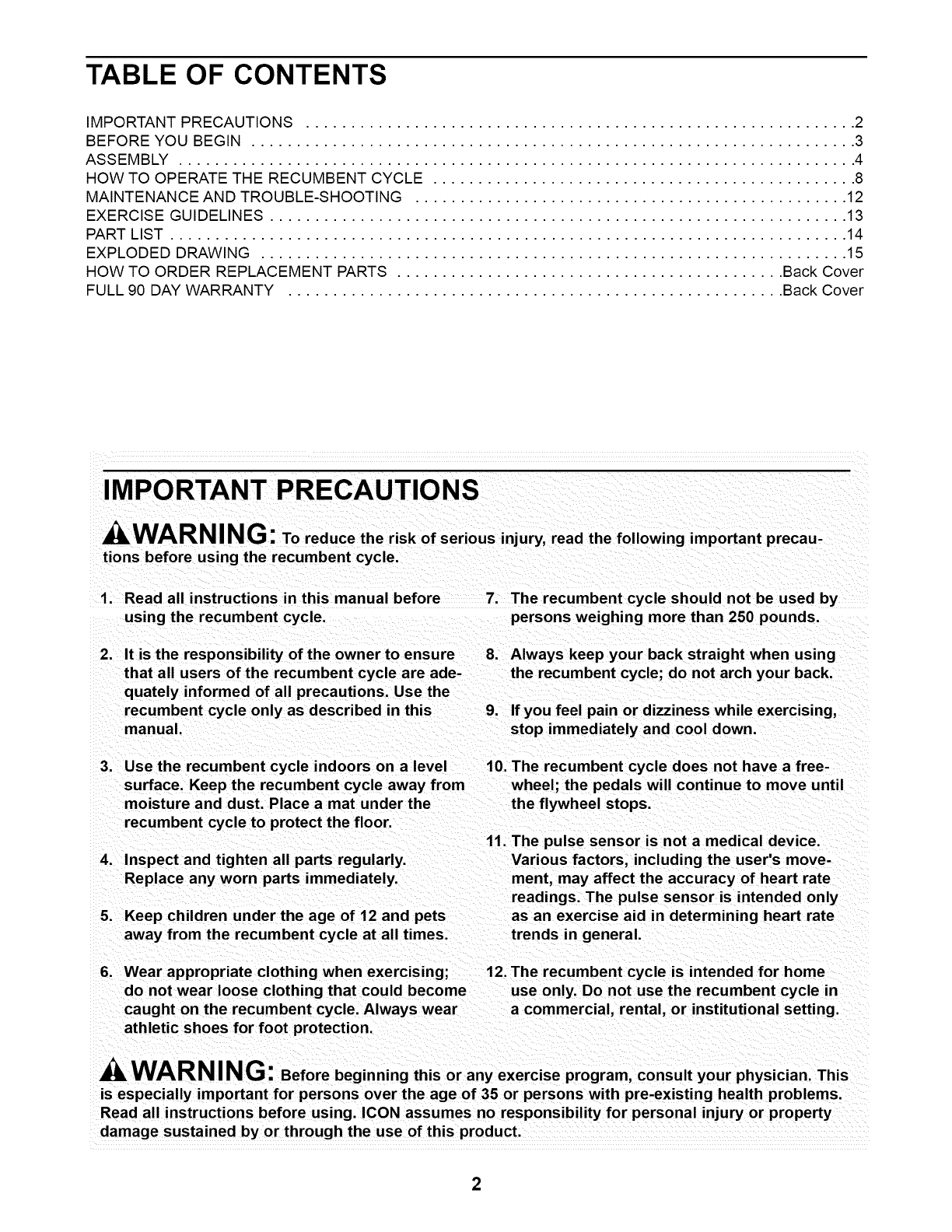 Proform 831288080 User Manual 955R 