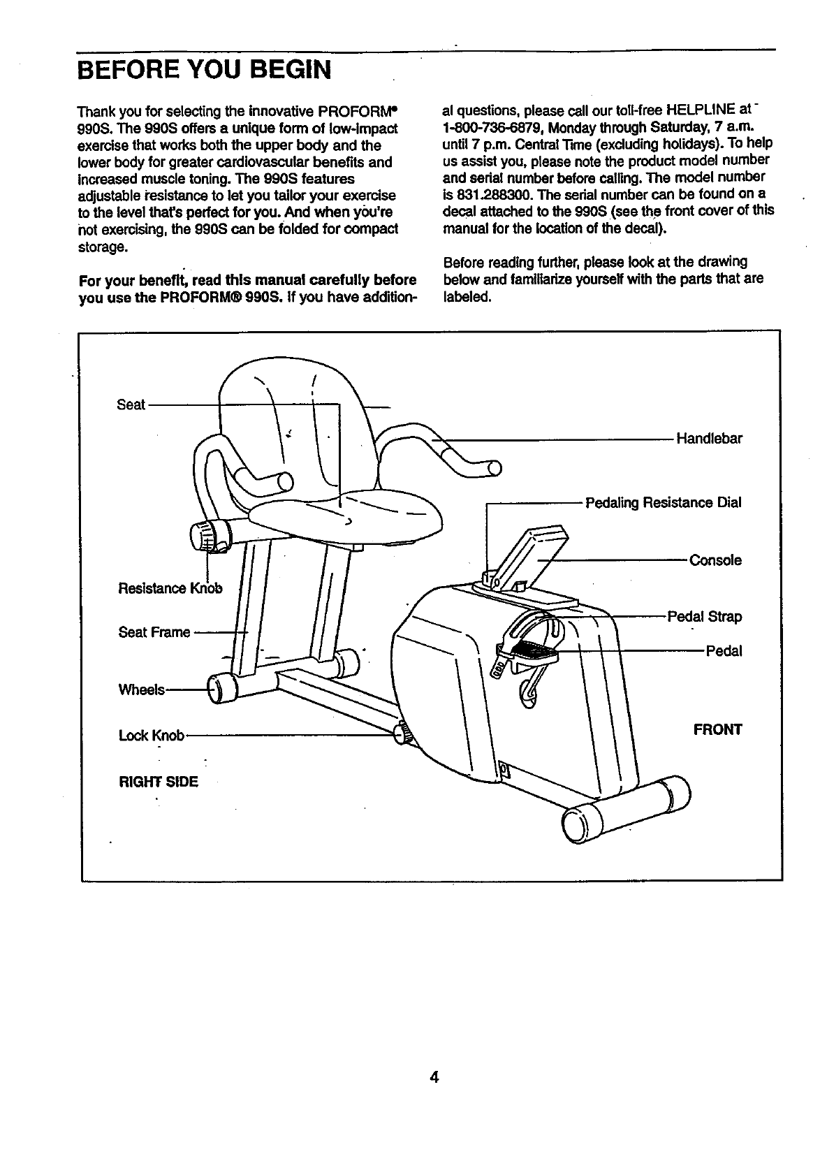 proform 990s stationary bike