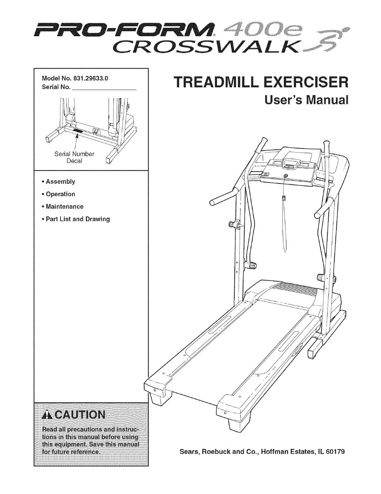 Proform 831296330 User Manual CROSSWALK 400E Manuals And Guides