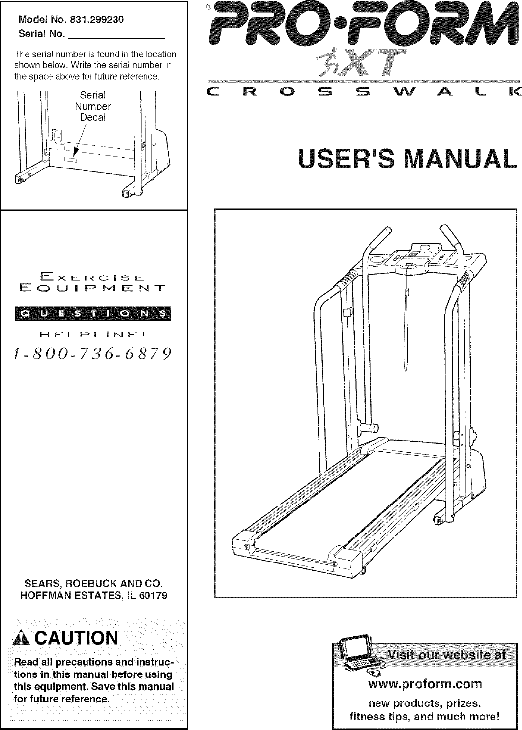 Proform 831299230 User Manual XT CROSSWALK Manuals And Guides L0802046