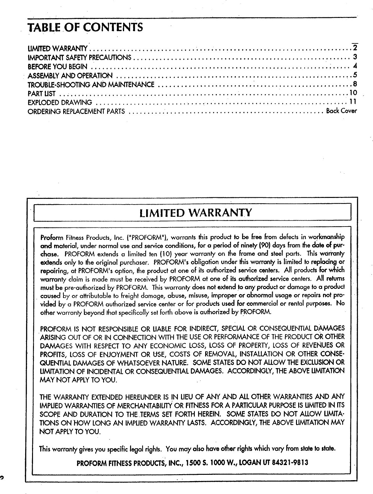 Page 2 of 12 - Proform DR705021 User Manual  CROSSWALK TREADMILL - Manuals And Guides L0902382
