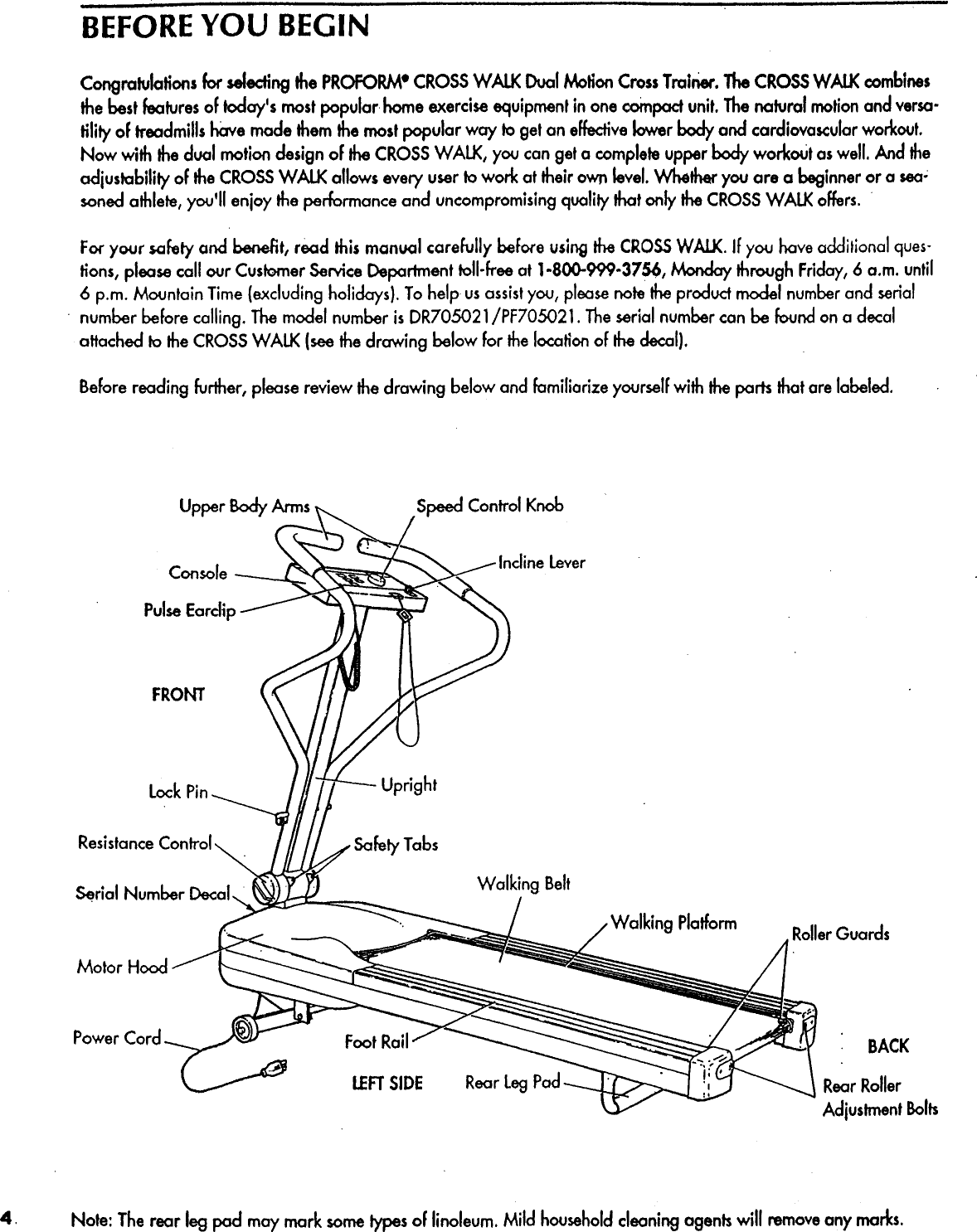 Page 4 of 12 - Proform DR705021 User Manual  CROSSWALK TREADMILL - Manuals And Guides L0902382