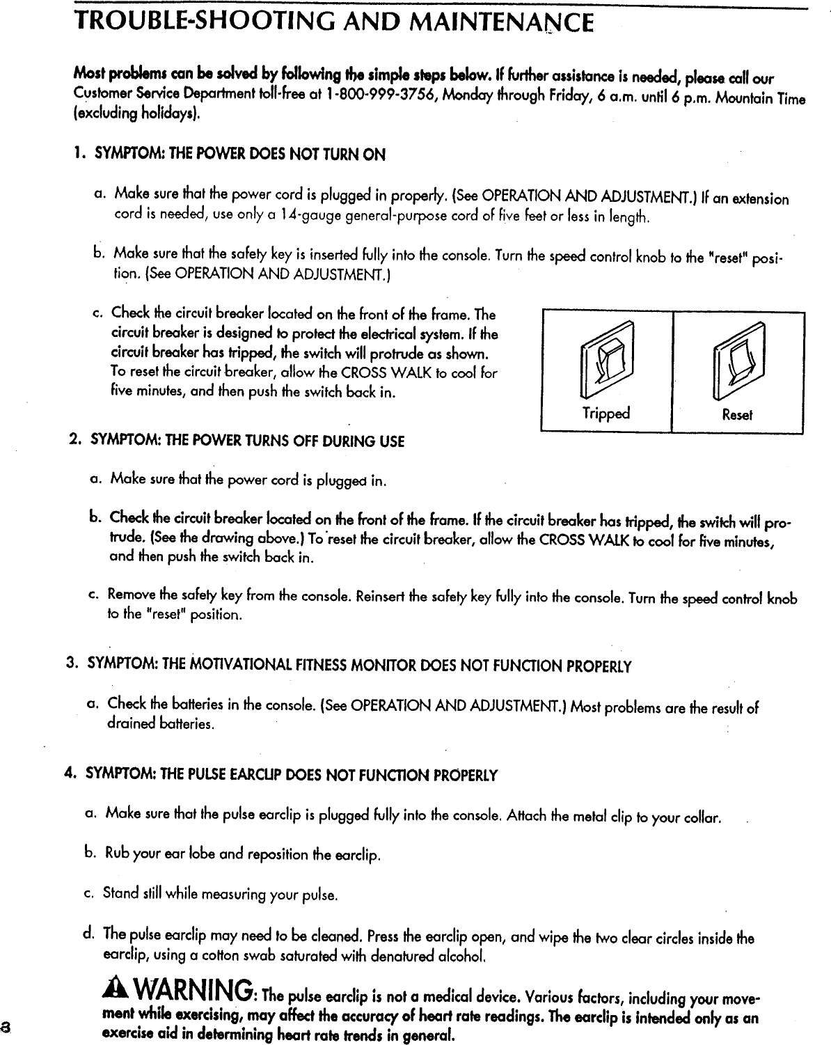 Page 8 of 12 - Proform DR705021 User Manual  CROSSWALK TREADMILL - Manuals And Guides L0902382