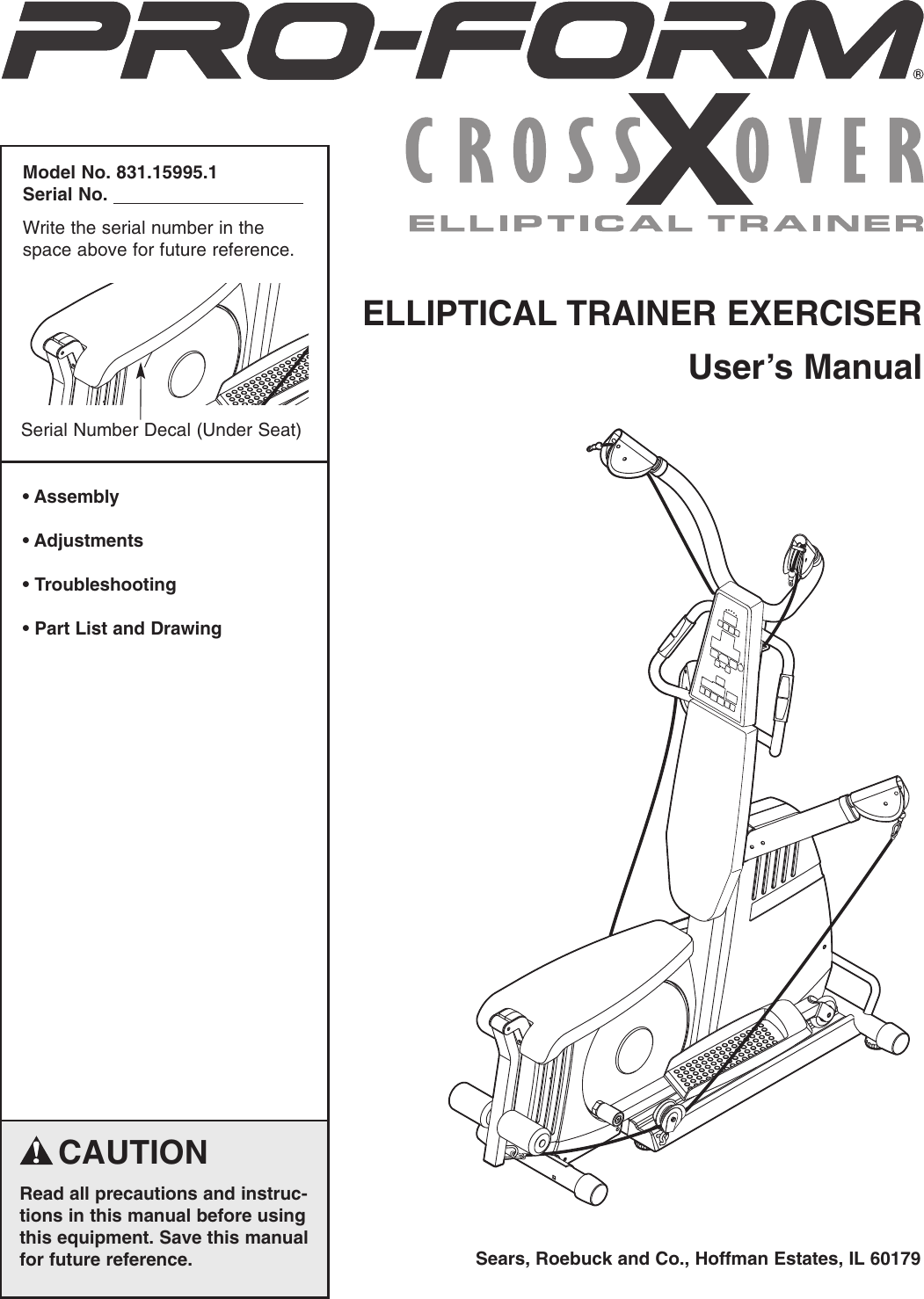 Proform 159951 Crossover Elliptical Trainer Users Manual 221997