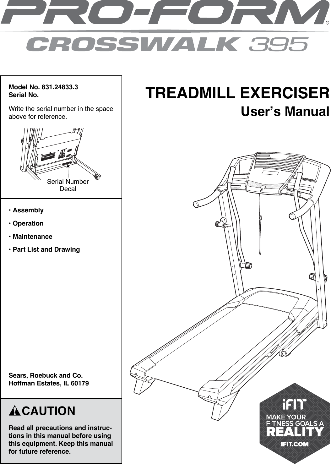 Proform Crosswalk Treadmill Users Manual