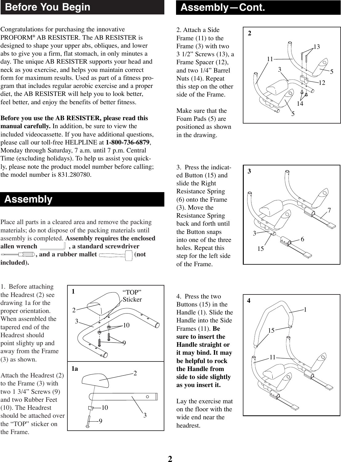 Page 2 of 8 - Proform Proform-280780-Ab-Resister-Users-Manual- .OM-280780-AB RESISTER  Proform-280780-ab-resister-users-manual