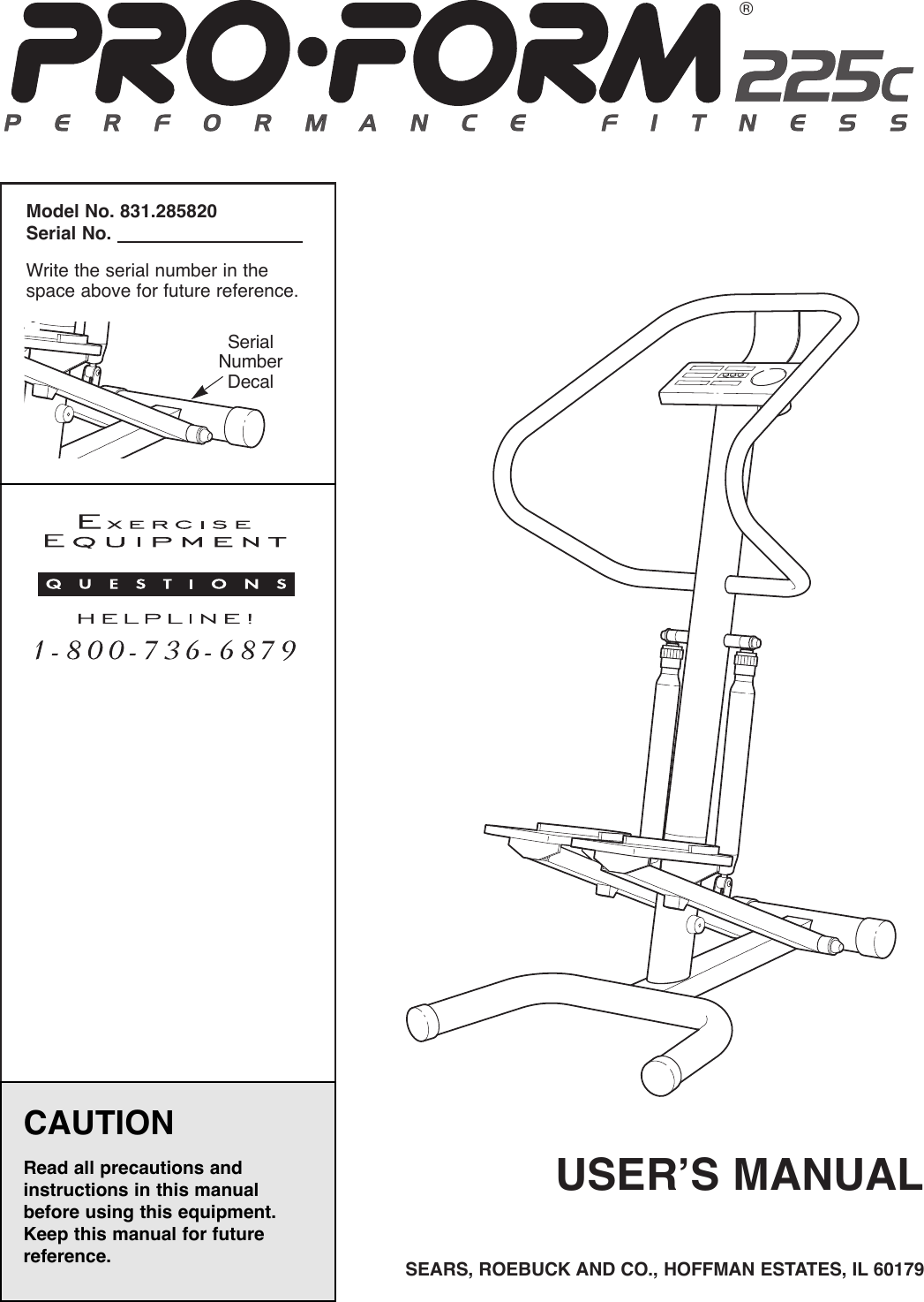 Page 1 of 12 - Proform Proform-285820-225C-Stepper-Users-Manual- *285820-152065  Proform-285820-225c-stepper-users-manual