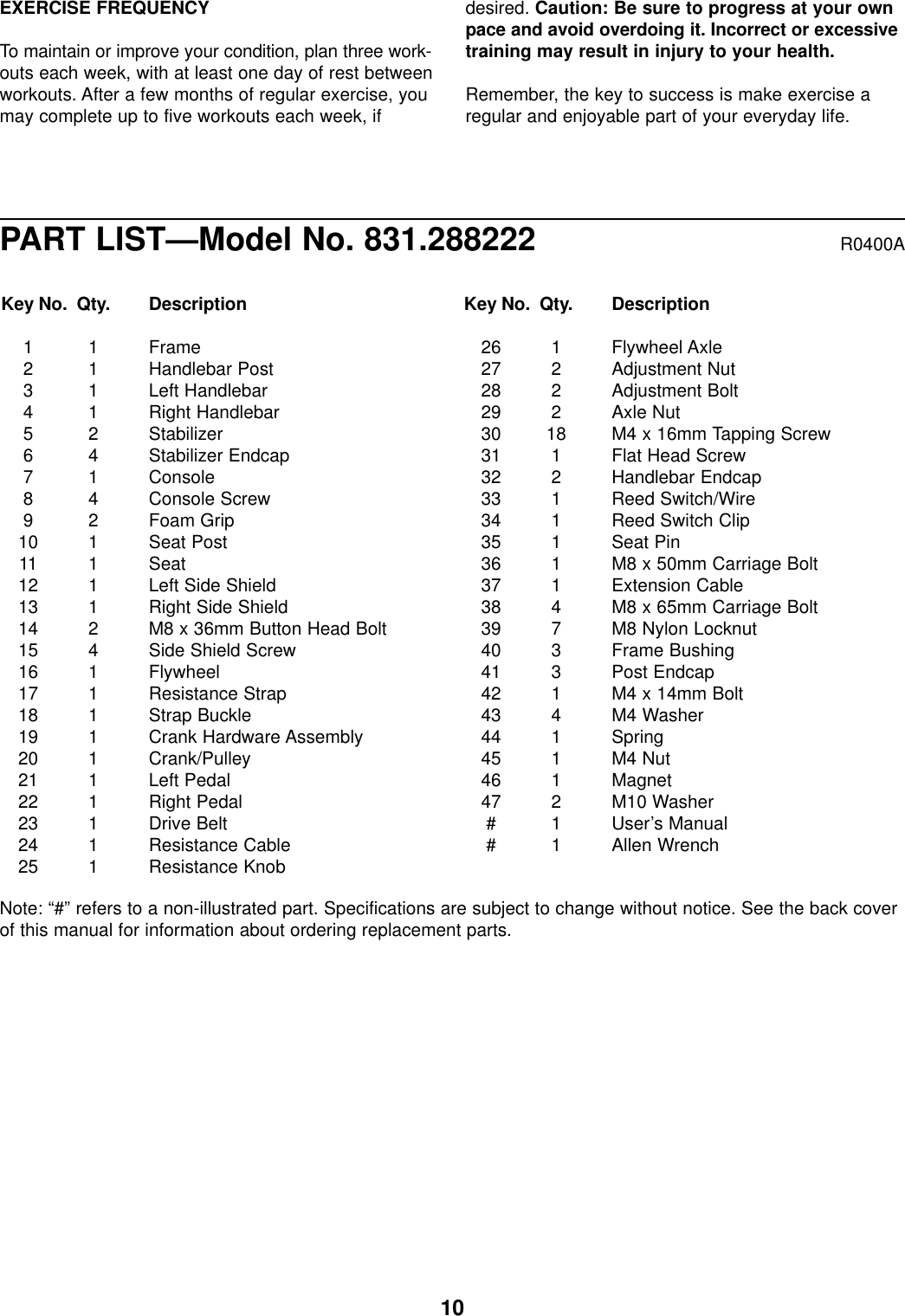 Page 10 of 12 - Proform Proform-288222-928L-Bike-Users-Manual-  Proform-288222-928l-bike-users-manual