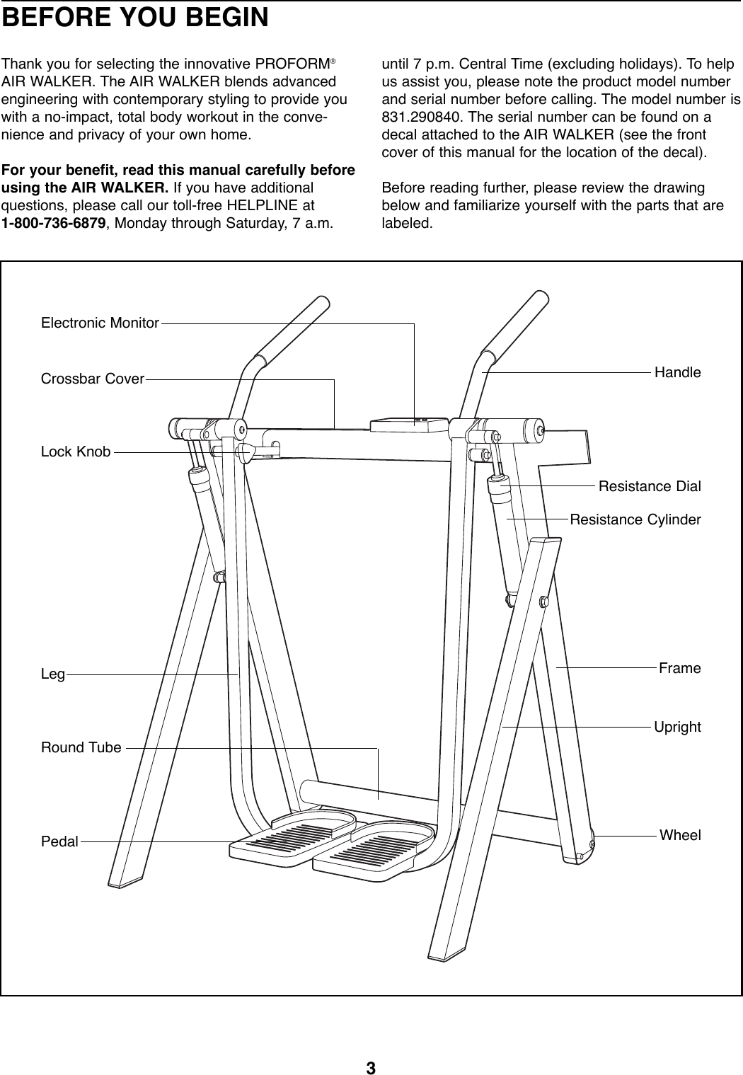 Page 3 of 12 - Proform Proform-290840-Air-Walker-Users-Manual- *290840-137741  Proform-290840-air-walker-users-manual