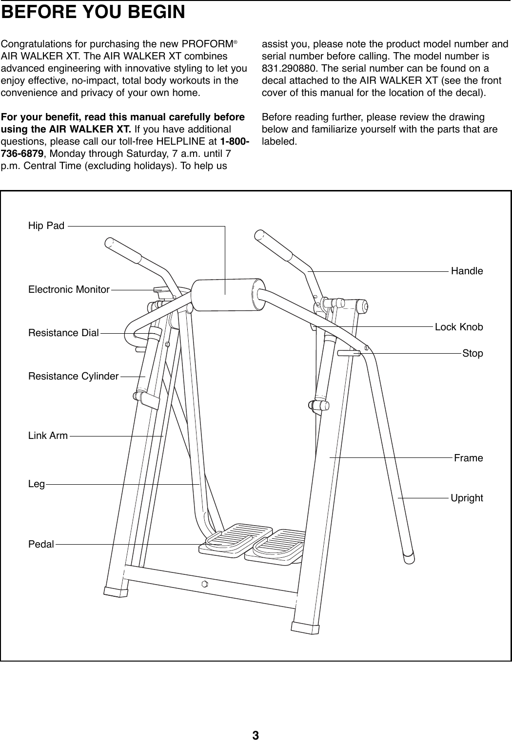 Page 3 of 12 - Proform Proform-290880-Airwalker-Xt-Users-Manual- *290880-138947  Proform-290880-airwalker-xt-users-manual