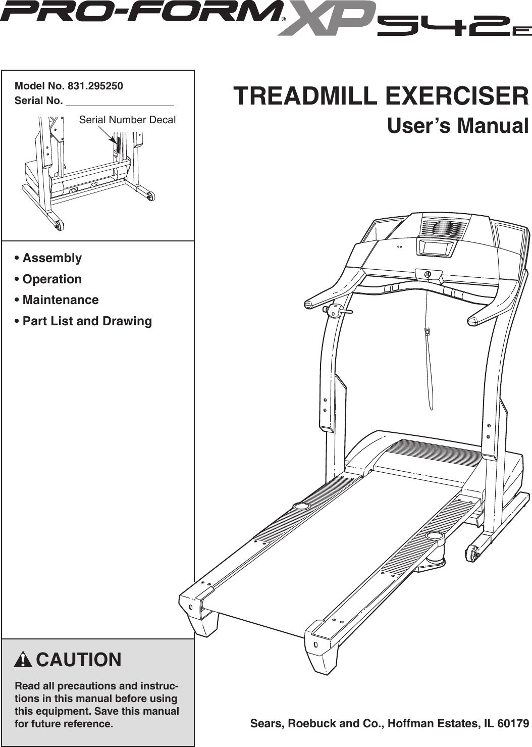 Proform 295250 Xp 542E Users Manual *294060 204705