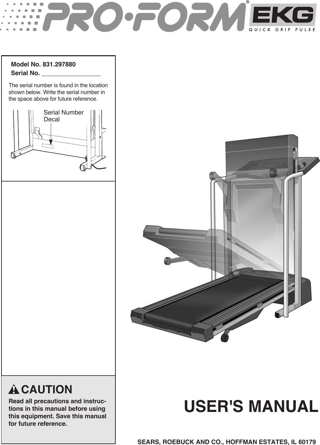 Proform 297880 Ekg Treadmill Users Manual *297880 142354