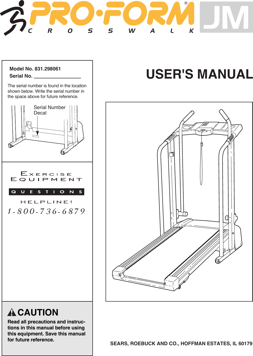 Proform Crosswalk Jm Treadmill Users Manual