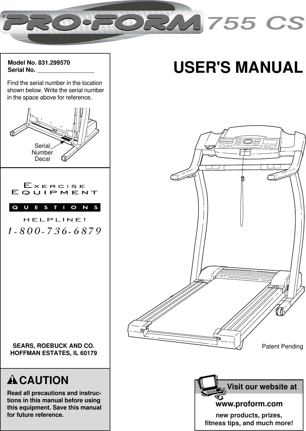 Proform 299570 755Cs Treadmill Users Manual