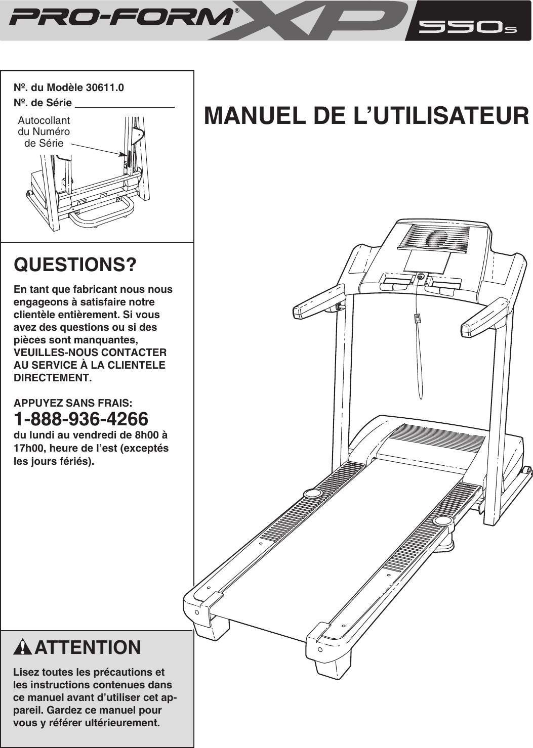 Proform 306110 Xp 550S Treadmill Users Manual *294060 204705