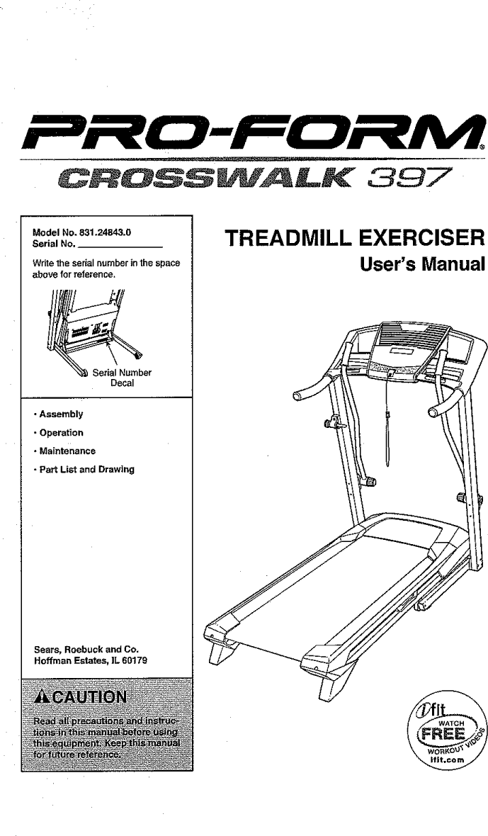 Proform Crosswalk 397 831 24843 0 Users Manual