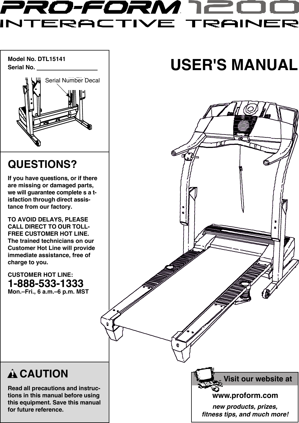 Proform Dtl15141 1200 Interactive Trainer Treadmill Users Manual