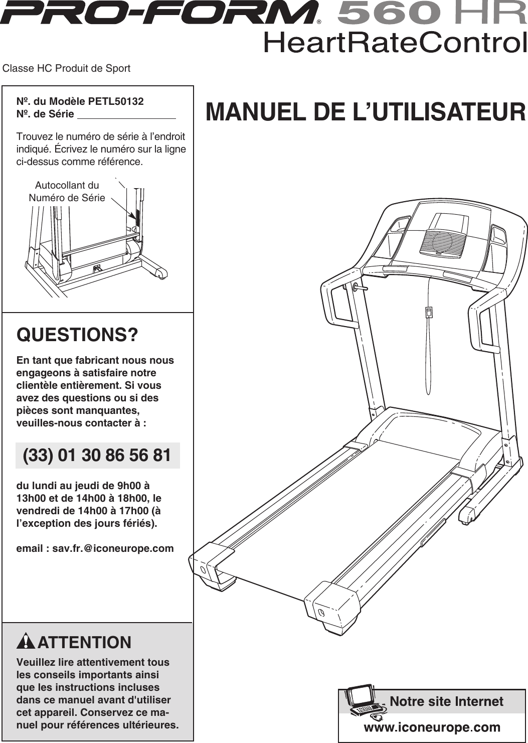 Proform Petl50132 560Hr Treadmill Users Manual *PETL50130 200854(FR