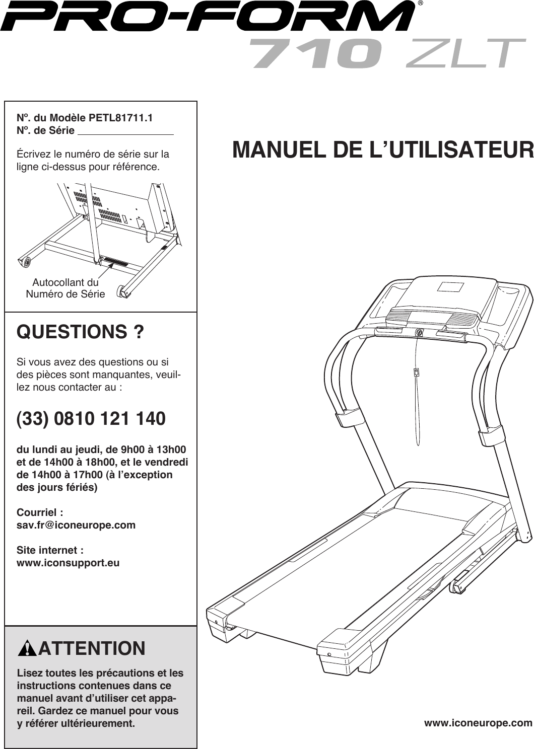 Proform Petl817111 710 Zlt Treadmill Users Manual