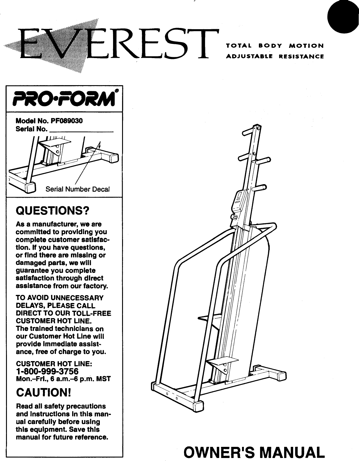Page 1 of 12 - Proform Proform-Pf089030-Everest-Climber-Users-Manual-  Proform-pf089030-everest-climber-users-manual