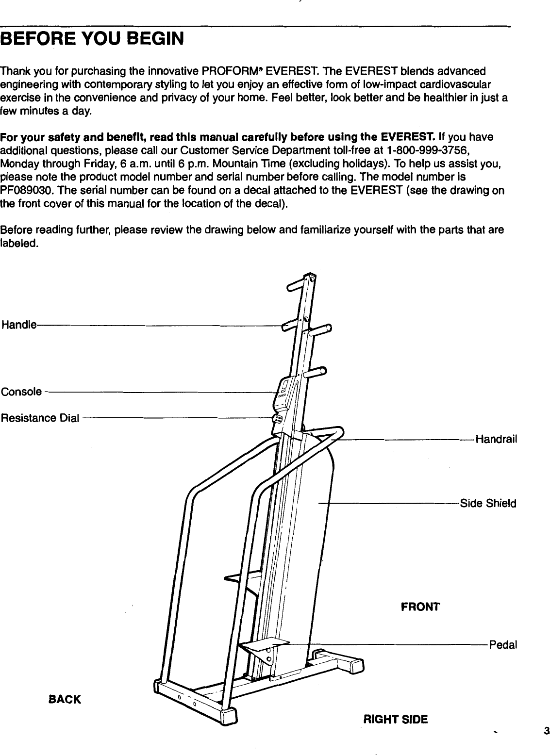 Page 3 of 12 - Proform Proform-Pf089030-Everest-Climber-Users-Manual-  Proform-pf089030-everest-climber-users-manual
