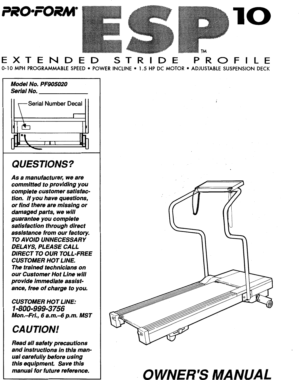 Proform Pf905020 10 Esp Treadmill Users Manual