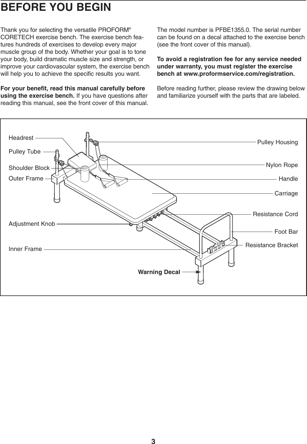 Page 3 of 12 - Proform Proform-Pfbe13550-Core-Tech-Bench-Users-Manual- PFBE1355.0-232071  Proform-pfbe13550-core-tech-bench-users-manual