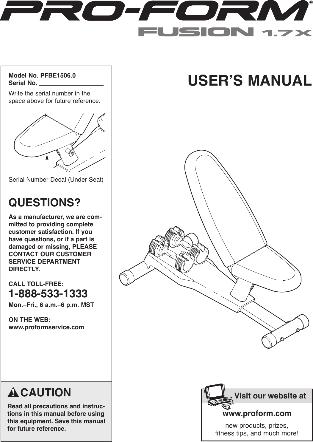 Page 1 of 12 - Proform Proform-Pfbe15060-Fusion-1-7X-Bench-Users-Manual- PFEL39031-208048  Proform-pfbe15060-fusion-1-7x-bench-users-manual