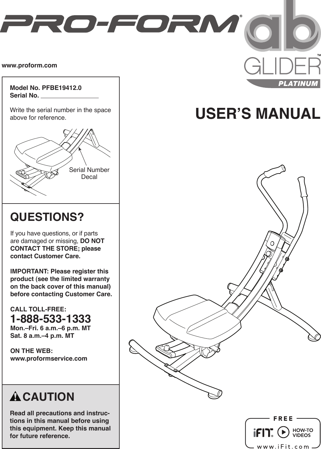 Proform Pfbe194120 Ab Glider Platinum Bench Users Manual