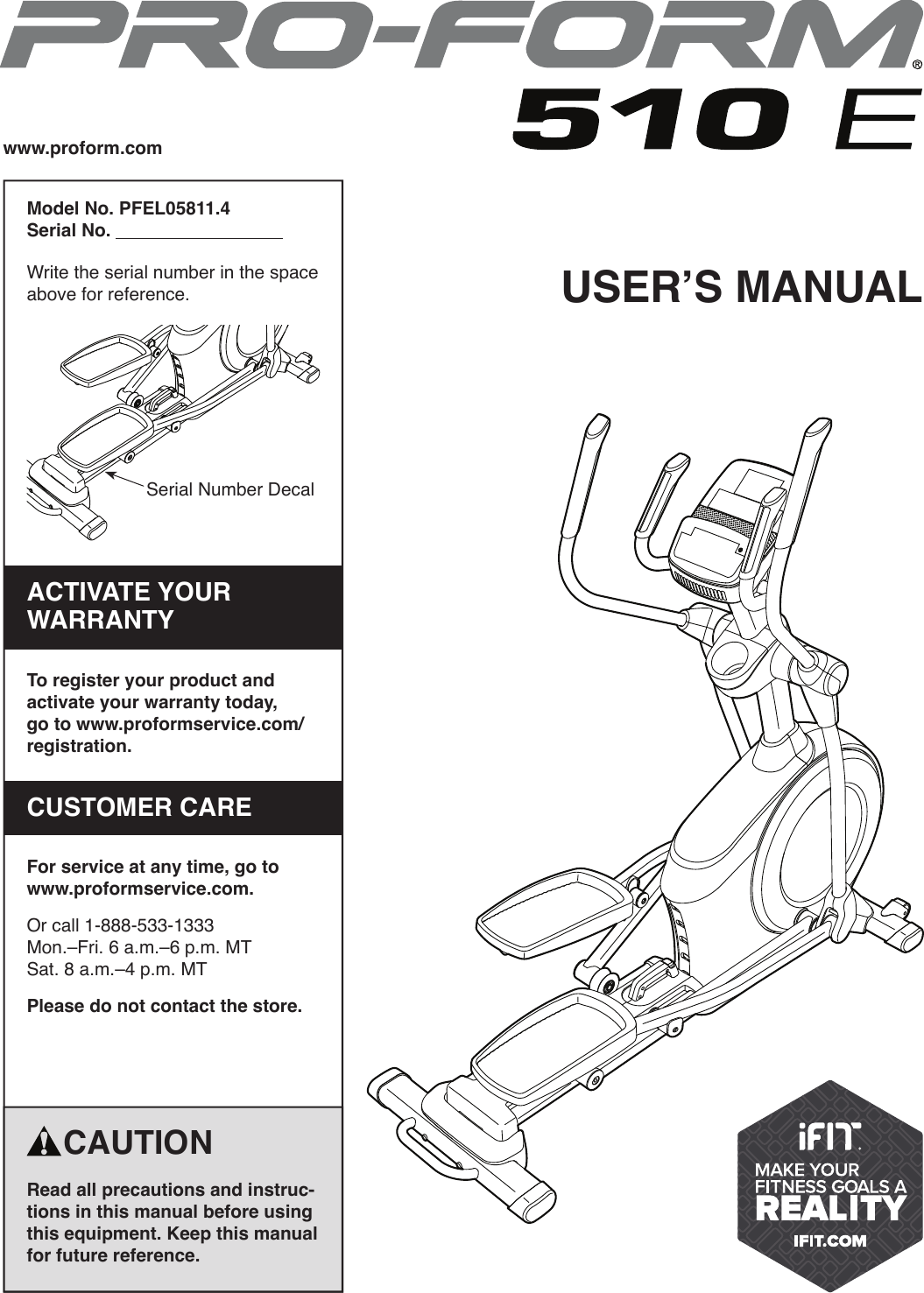 Proform Pfel058114 510 E Elliptical Users Manual