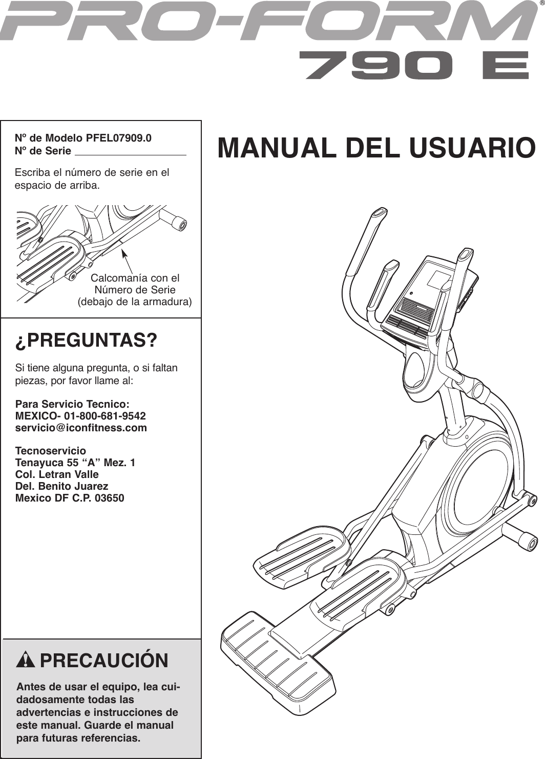 Proform Pfel079090 790E Elliptical Users Manual 285430