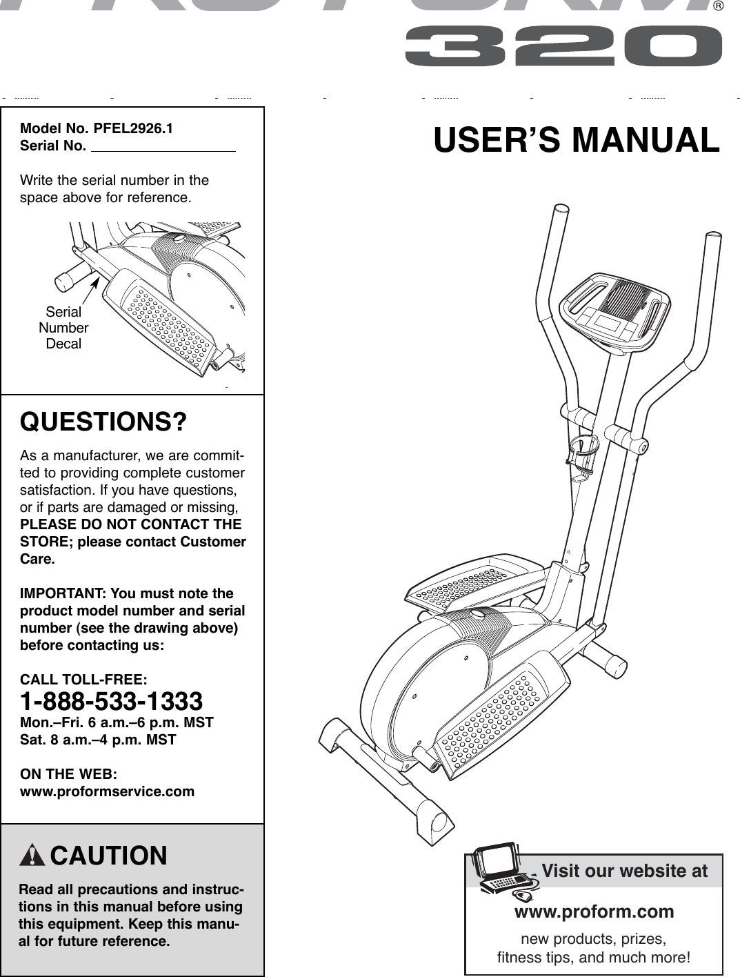 Proform Pfel29261 320 Elliptical Users Manual PFEL2926.1 261868