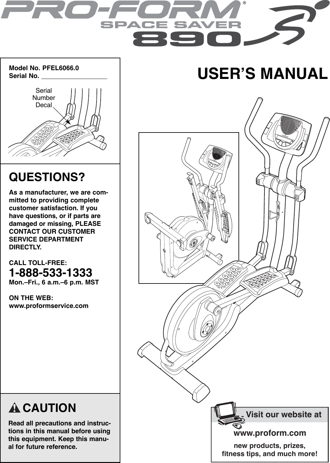 Proform Pfel60660 Space Saver 890 Elliptical Users Manual PFEL6066.0 241299