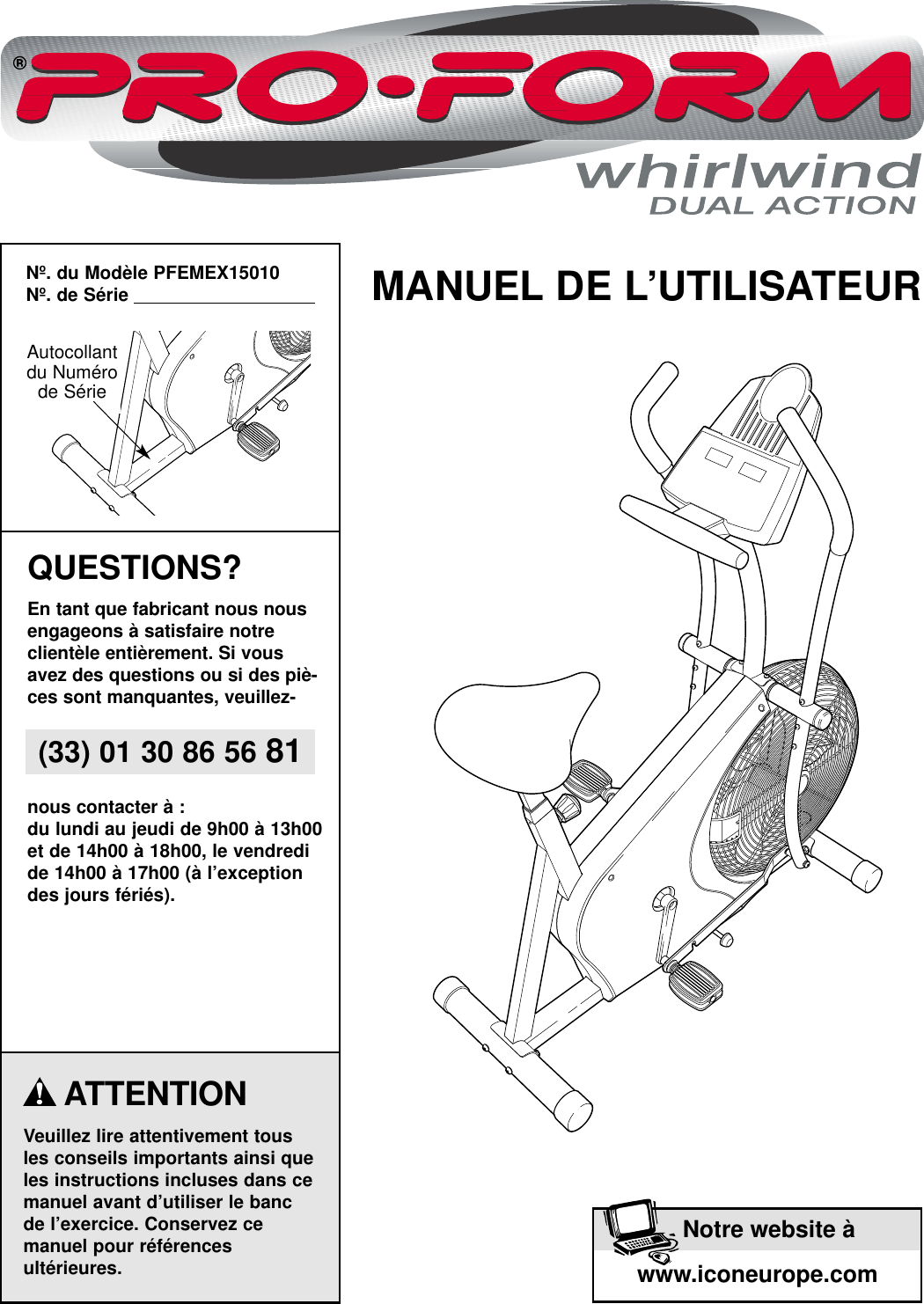 Proform Pfemex15010 Whirlwind Bike Users Manual