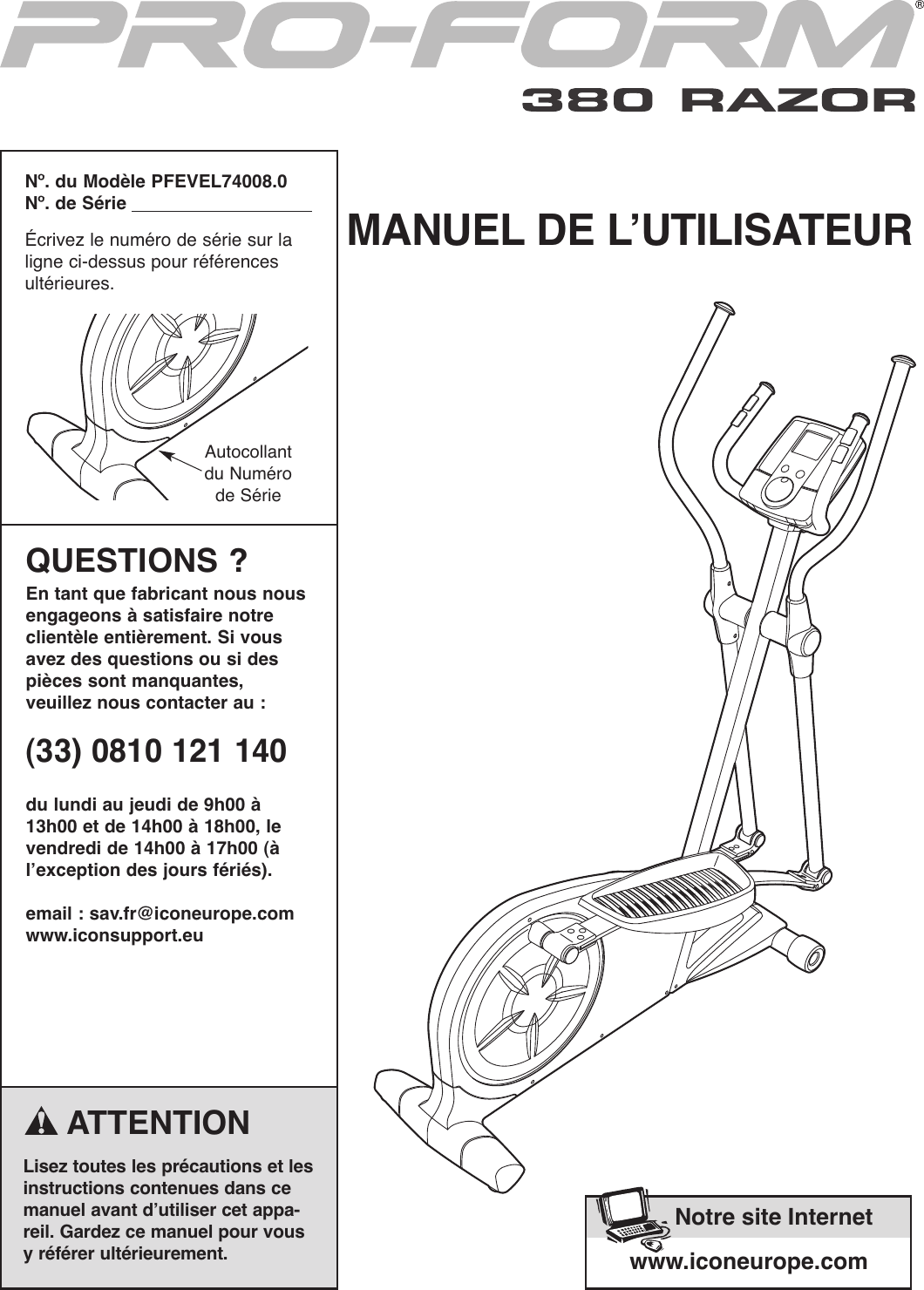 Proform Pfevel740080 380 Razor Elliptical Users Manual 285430