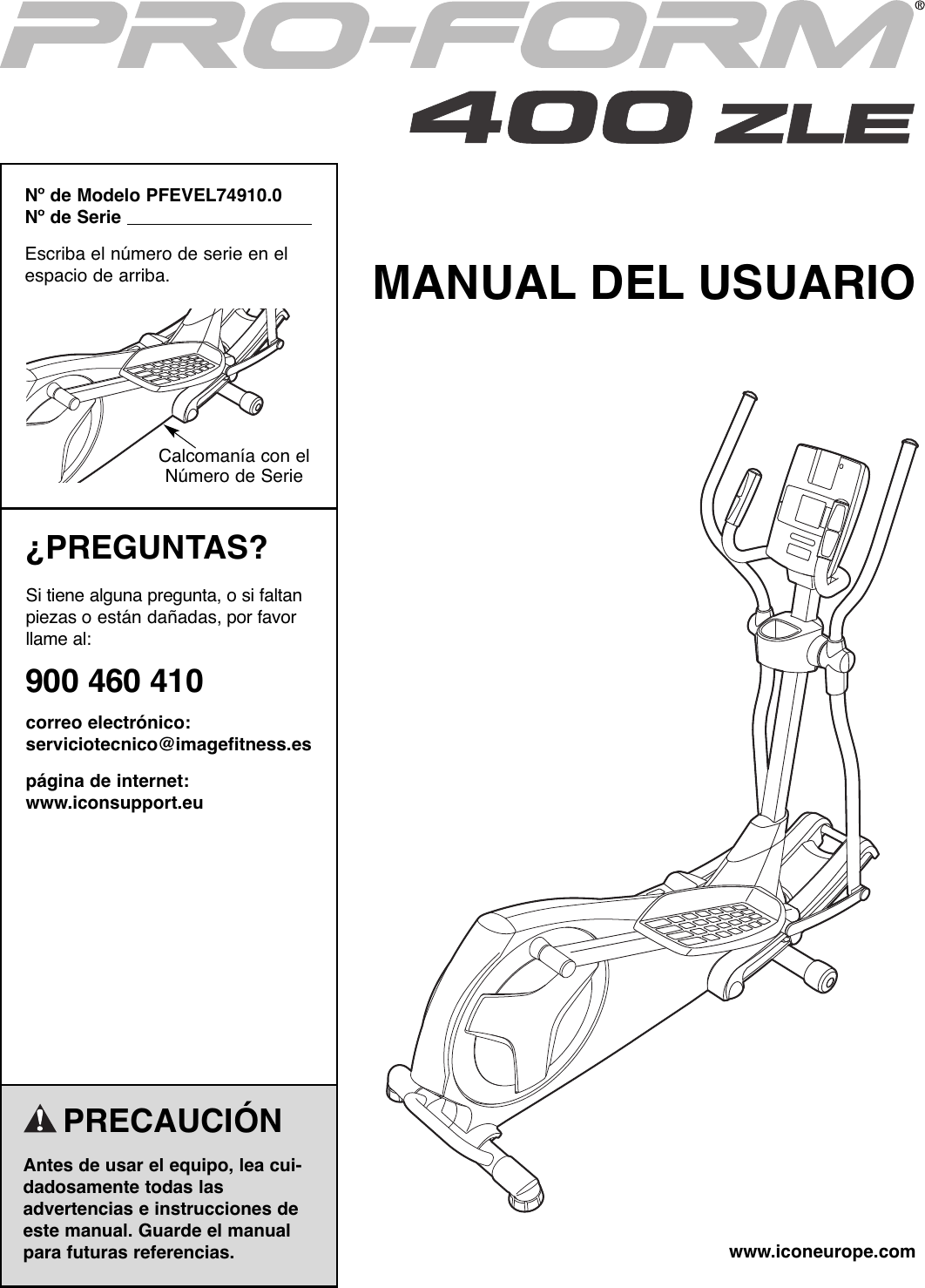 Proform Pfevel749100 400 Zle Elliptical Users Manual 285430