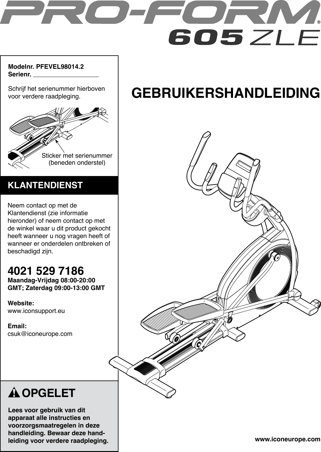 Proform Pfevel980142 605 Zle Elliptical Users Manual