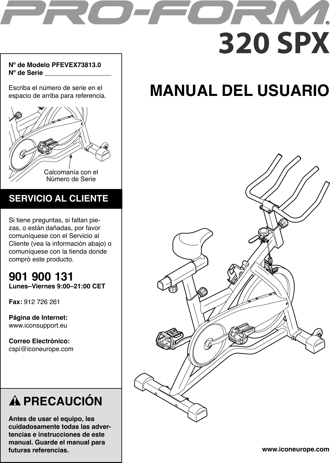 Proform Pfevex738130 320 Spx Bike Users Manual