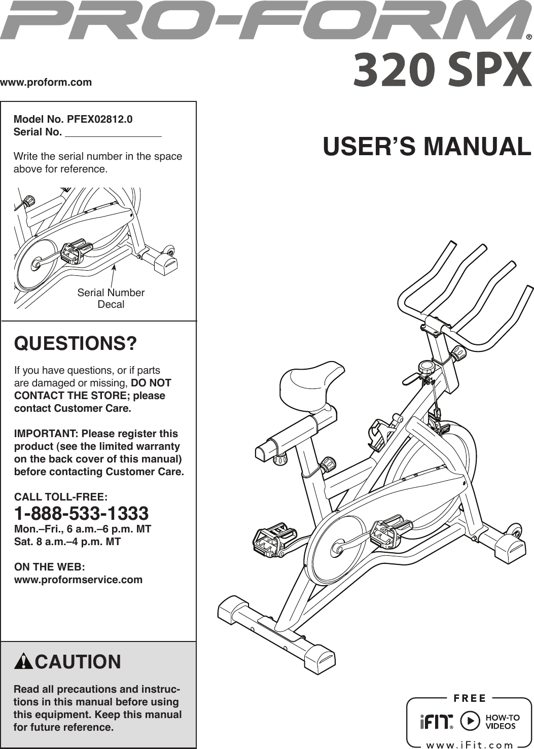 Proform Pfex028120 320 Spx Bike Users Manual