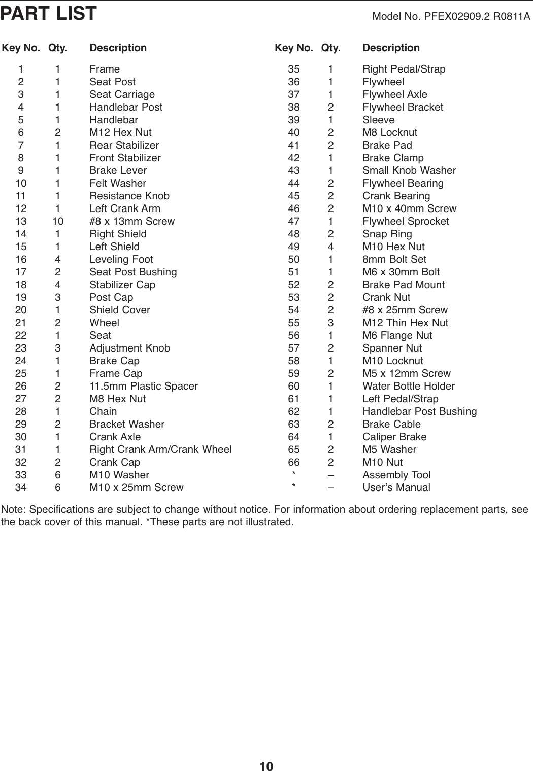 Page 10 of 12 - Proform Proform-Pfex029092-290-Spx-Bike-Users-Manual- 285430  Proform-pfex029092-290-spx-bike-users-manual