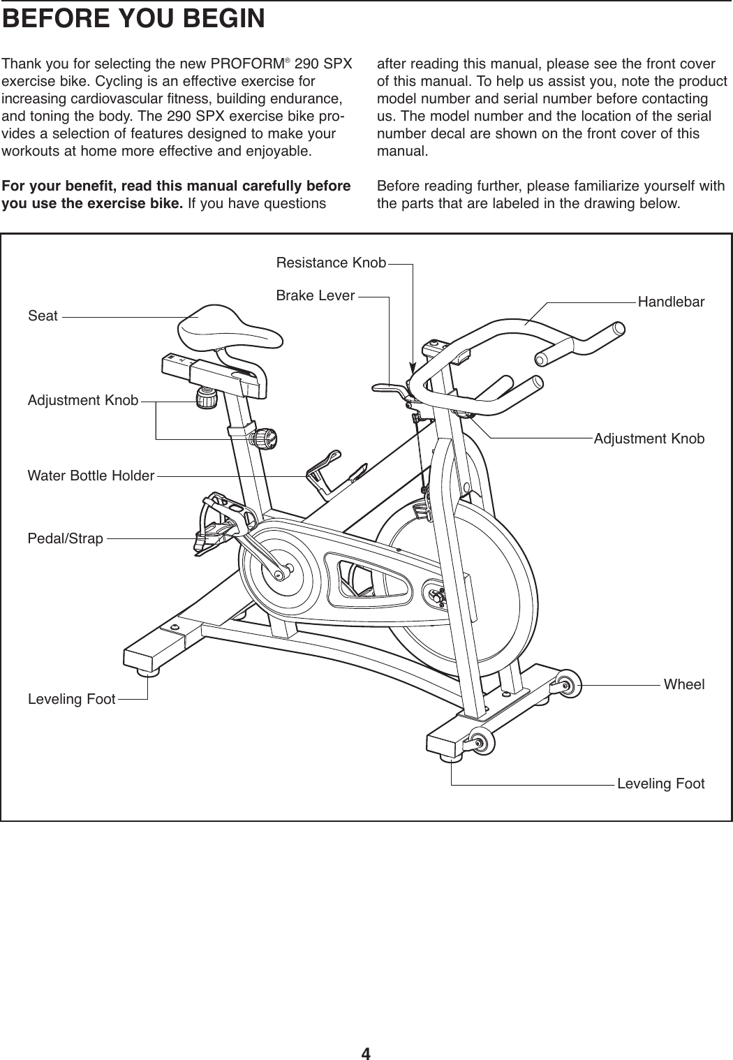 Page 4 of 12 - Proform Proform-Pfex029092-290-Spx-Bike-Users-Manual- 285430  Proform-pfex029092-290-spx-bike-users-manual