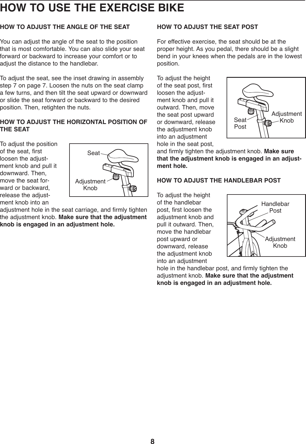 Page 8 of 12 - Proform Proform-Pfex029092-290-Spx-Bike-Users-Manual- 285430  Proform-pfex029092-290-spx-bike-users-manual