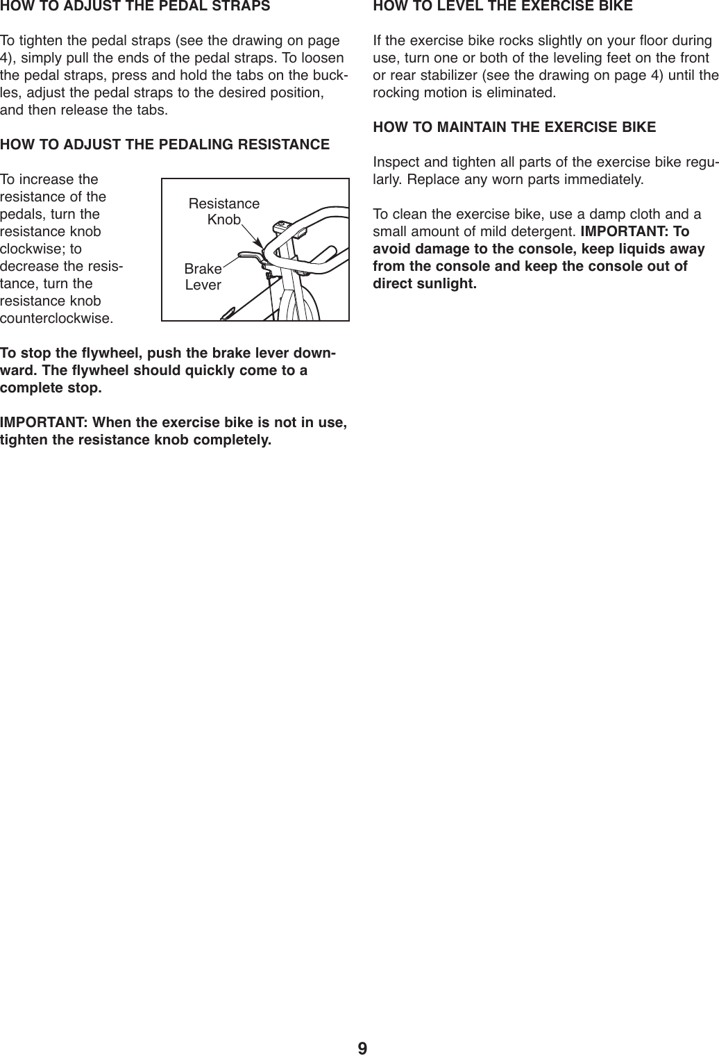 Page 9 of 12 - Proform Proform-Pfex029092-290-Spx-Bike-Users-Manual- 285430  Proform-pfex029092-290-spx-bike-users-manual