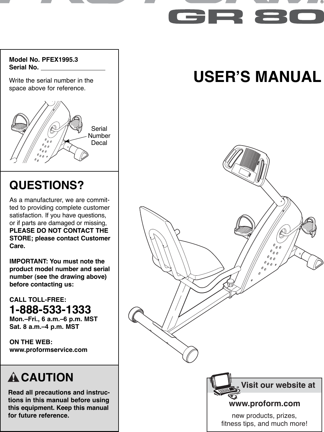 Proform Pfex19953 Owner S Manual PFEX1995.3 261894
