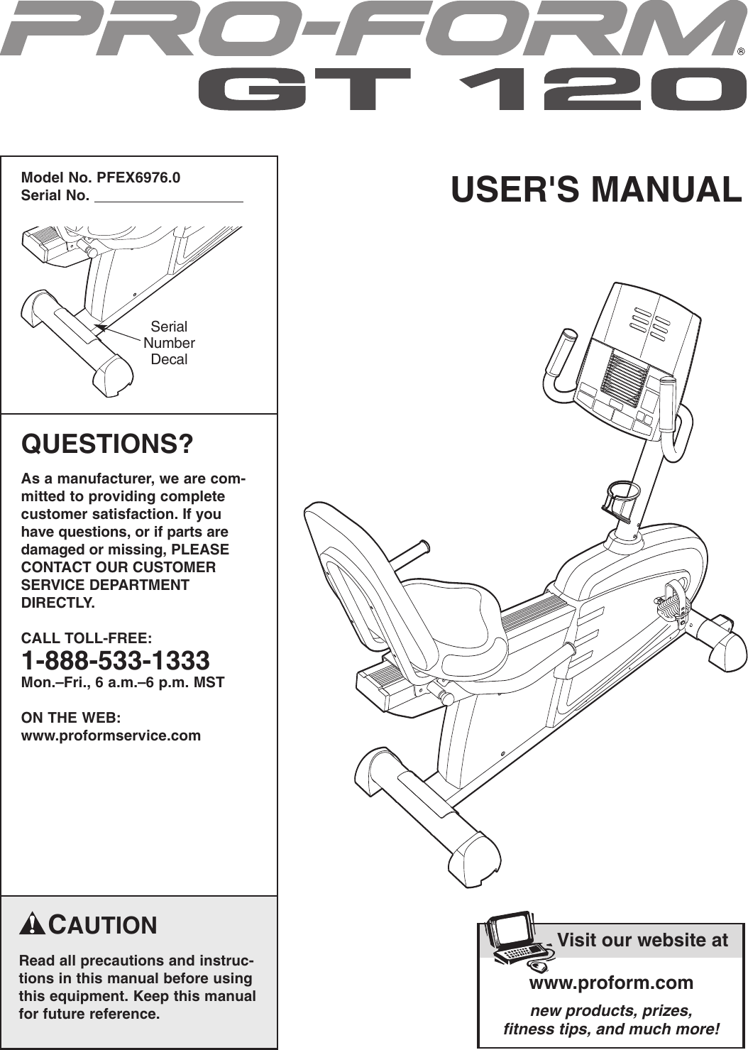 Proform Pfex69760 Gt 120 Bike Users Manual