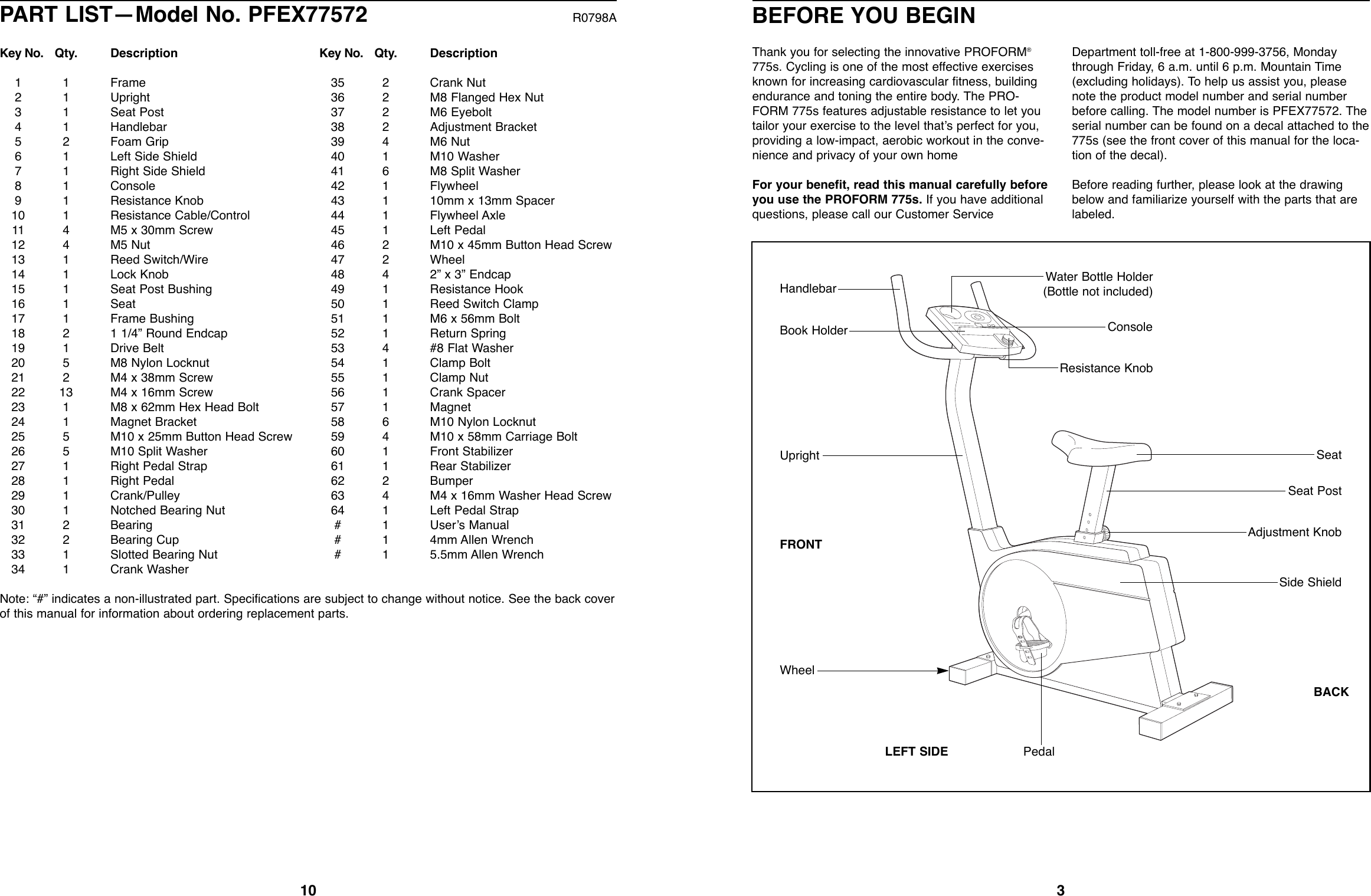 Page 3 of 6 - Proform Proform-Pfex77572-775S-Bike-Users-Manual- *PFEX77572-148227  Proform-pfex77572-775s-bike-users-manual