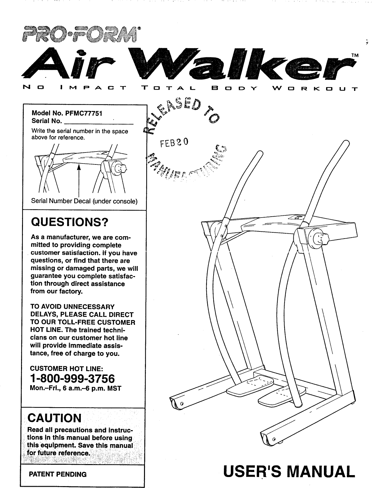 Page 1 of 12 - Proform Proform-Pfmc77751-Air-Walker-Users-Manual-  Proform-pfmc77751-air-walker-users-manual