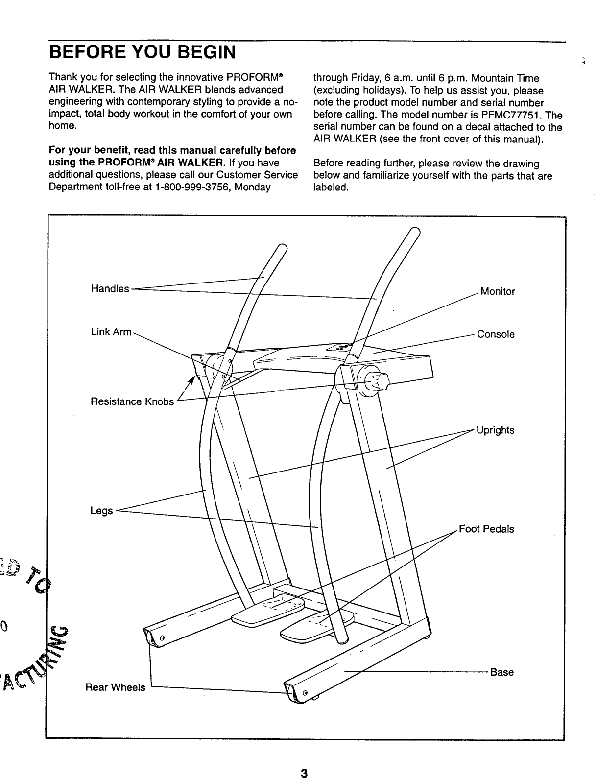 Page 3 of 12 - Proform Proform-Pfmc77751-Air-Walker-Users-Manual-  Proform-pfmc77751-air-walker-users-manual